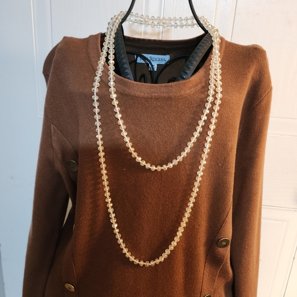 Vintage Glass Bead Necklace Clear Faceted Hand Knotted String Long 30" - Picture 3 of 4